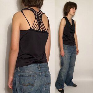 Vintage Y2K Sleeveless Cowl Neck Top with SPIDERWEB Open Back! Medium